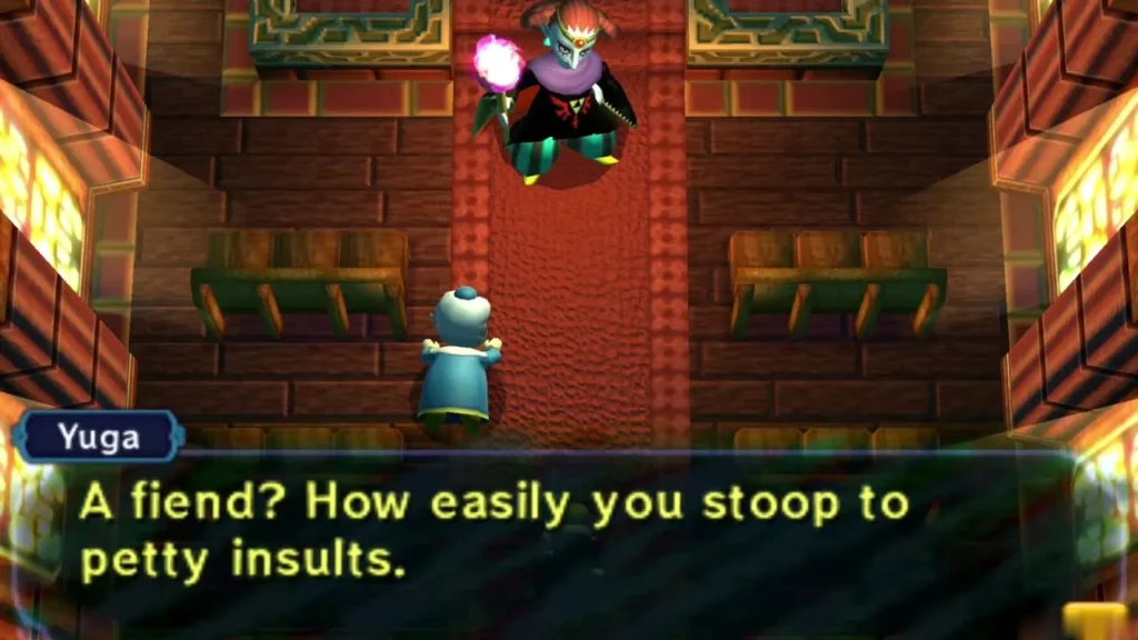 Yuga hovering above the Sanctuary aisle, speaking to Link Yuga hovering above the Sanctuary aisle, speaking to Link