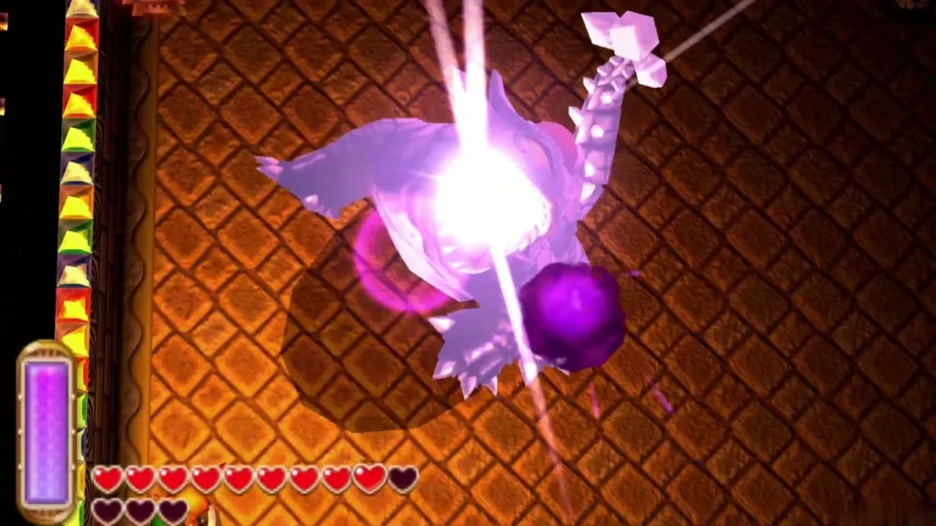 The ghostly Gemesaur King glows pale purple as it charges across the room The ghostly Gemesaur King glows pale purple as it charges across the room