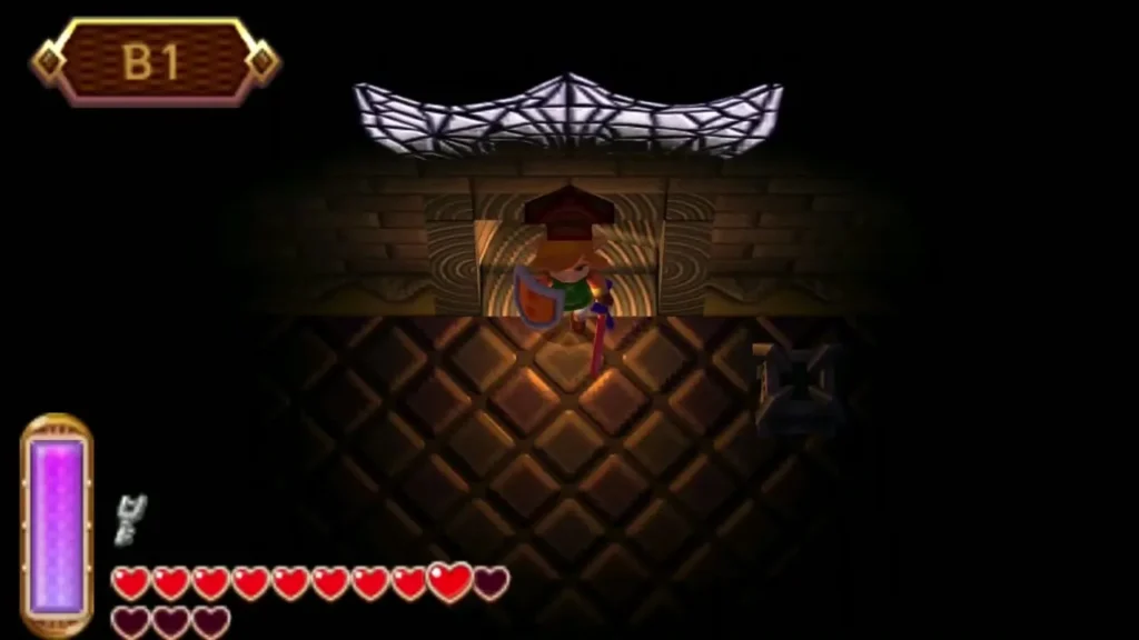Link in a dark lower B1 room under the B1 floor banner Link in a dark lower B1 room under the B1 floor banner