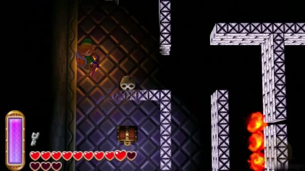Link in the north-west room beside the skull switch and the chest that rises Link in the north-west room beside the skull switch and the chest that rises