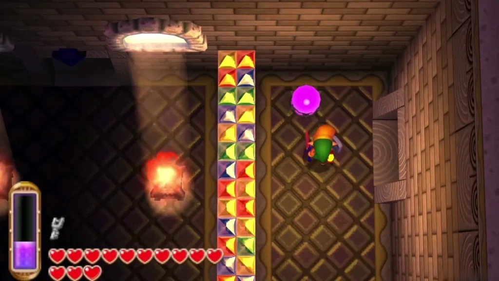 Link next to a rotating wall column with a crystal switch glowing nearby Link next to a rotating wall column with a crystal switch glowing nearby