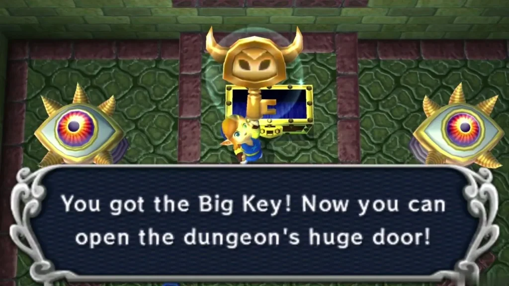 Link holding up the Big Key under the You got the Big Key message box Link holding up the Big Key under the You got the Big Key message box