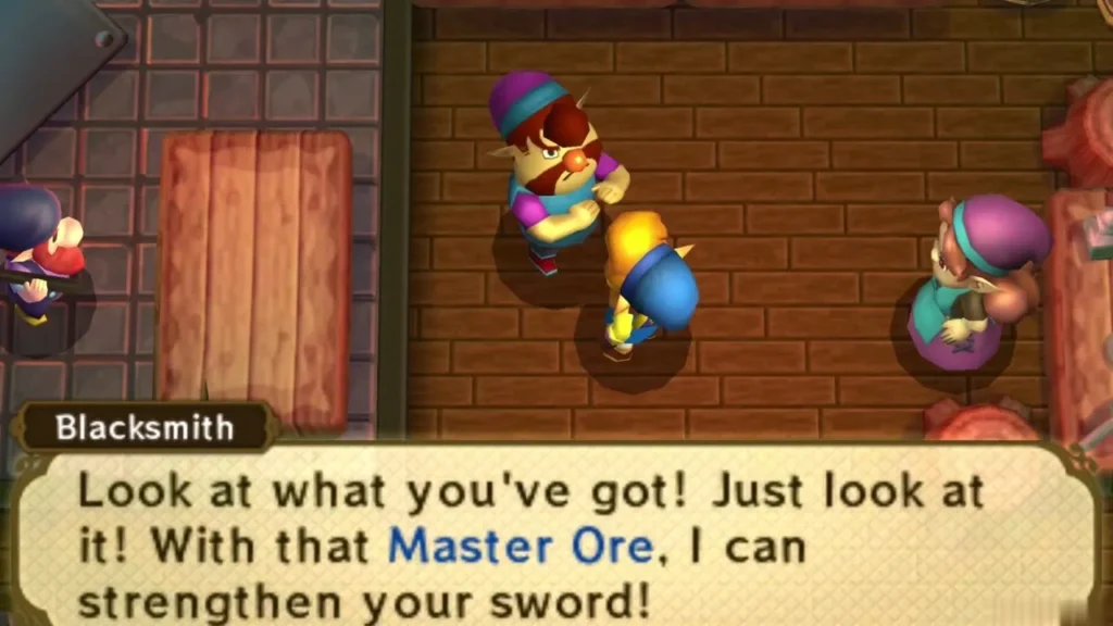 The Blacksmith admiring the Master Ore Link has brought him to strengthen the sword The Blacksmith admiring the Master Ore Link has brought him to strengthen the sword