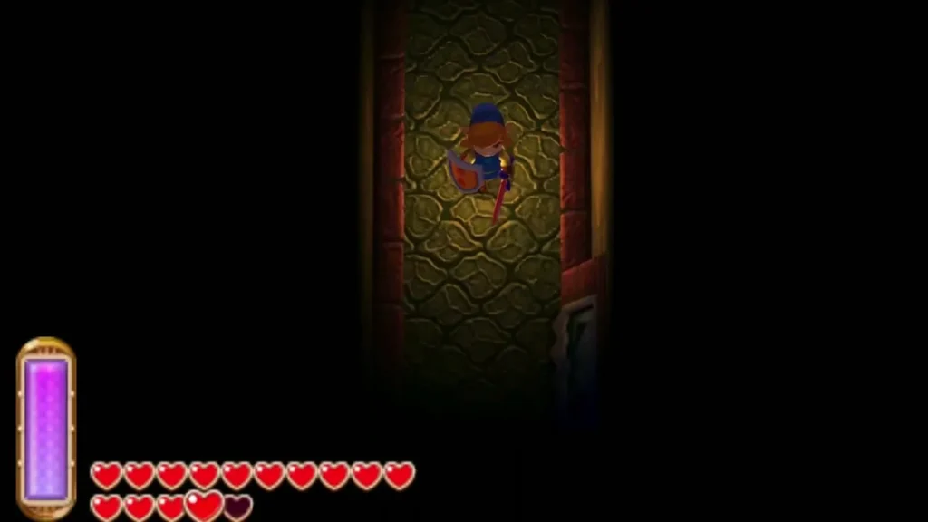 Link walking through a dark corridor lit only by the Lamp's glow Link walking through a dark corridor lit only by the Lamp's glow