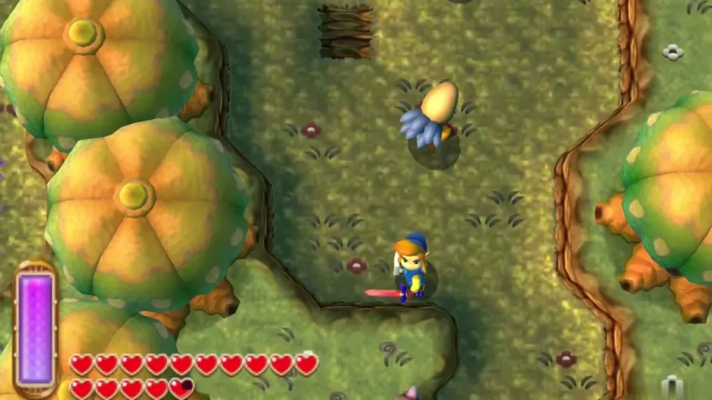 Link walking through the forest grass after leaving the dungeon Link walking through the forest grass after leaving the dungeon