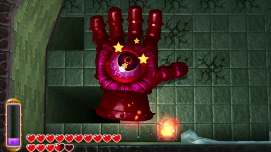Red Knucklemaster glove with its eye open and stars around it after a slam Red Knucklemaster glove with its eye open and stars around it after a slam