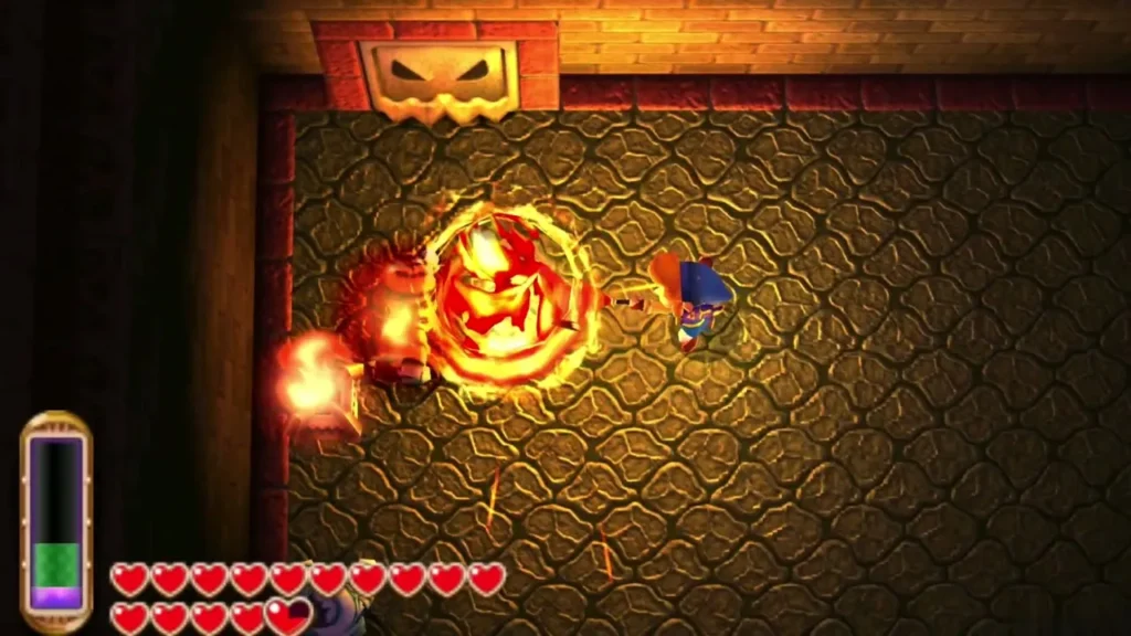 Link's Lamp fire catching a Gibdo in the large dark room of Skull Woods Link's Lamp fire catching a Gibdo in the large dark room of Skull Woods