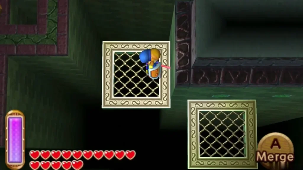 Link standing on a moving platform in the Skull Woods room Link standing on a moving platform in the Skull Woods room
