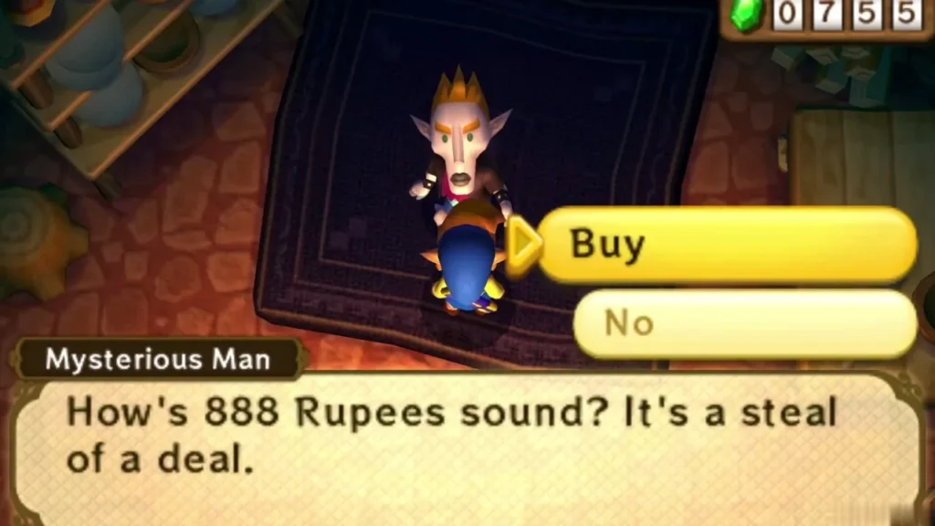 The Mysterious Man asks whether 888 Rupees sounds right, with Buy and No options The Mysterious Man asks whether 888 Rupees sounds right, with Buy and No options