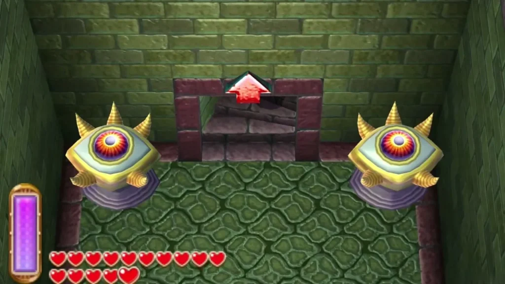 Two eye statues flank the staircase leading up to B1 in Skull Woods Two eye statues flank the staircase leading up to B1 in Skull Woods
