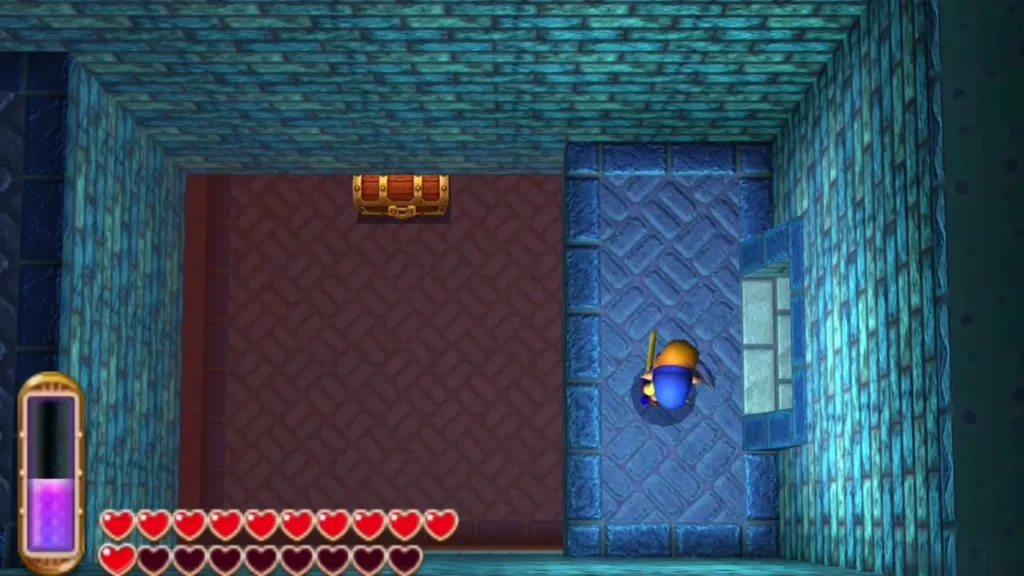Link entering the east room of B2 with a closed chest on the red carpet Link entering the east room of B2 with a closed chest on the red carpet