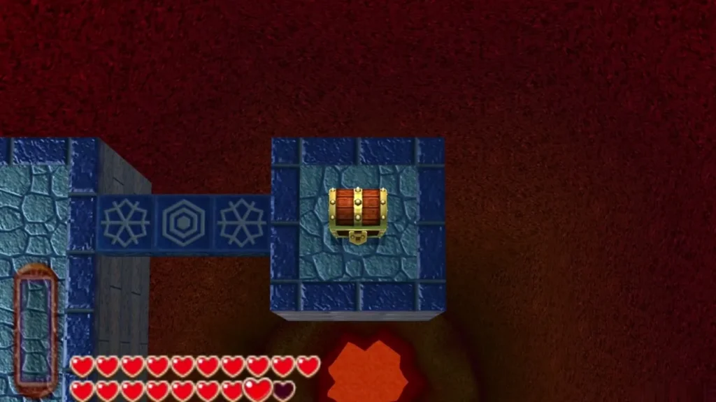 Closed chest on a blue platform above the lava on B4 Closed chest on a blue platform above the lava on B4