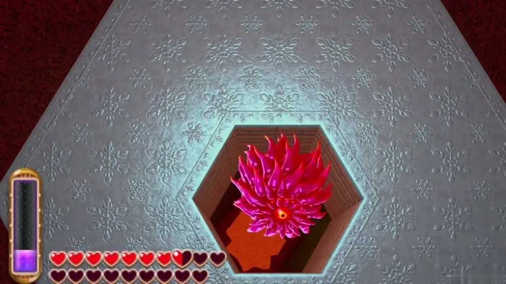 Enraged Dharkstare glowing red and purple inside the hexagonal pit Enraged Dharkstare glowing red and purple inside the hexagonal pit
