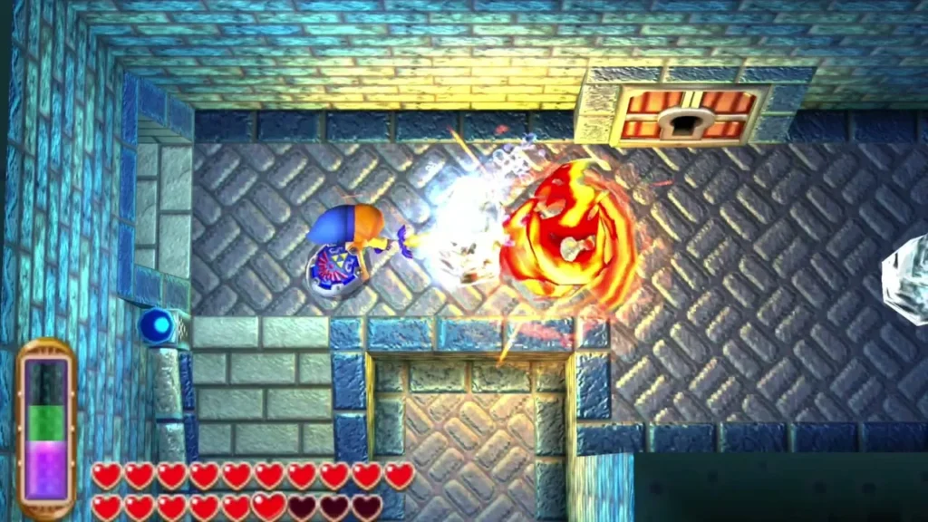 Link firing the Fire Rod at an icicle, melting the ice in the B2 room Link firing the Fire Rod at an icicle, melting the ice in the B2 room
