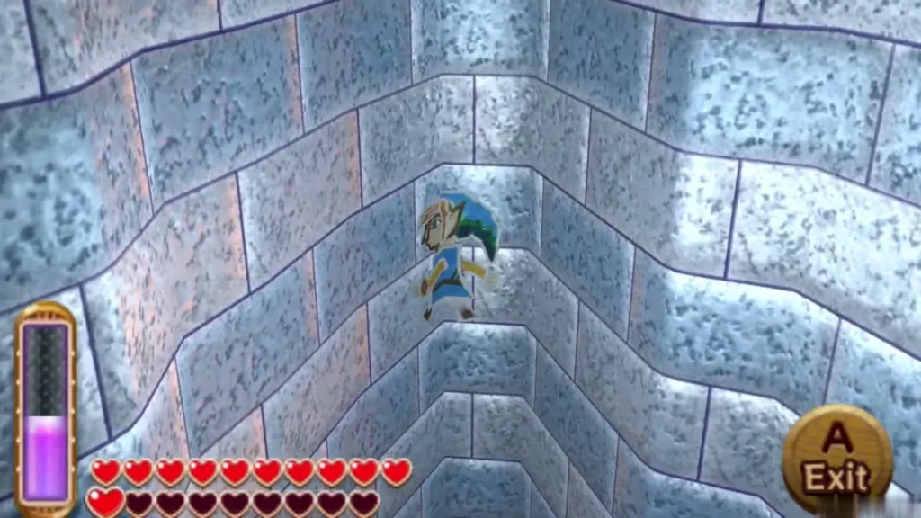 Link merged into the stone wall, sliding along it Link merged into the stone wall, sliding along it
