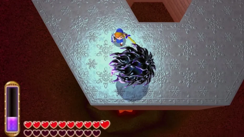 Link slashing with his sword at the dark exposed Dharkstare after its ice armor is gone Link slashing with his sword at the dark exposed Dharkstare after its ice armor is gone