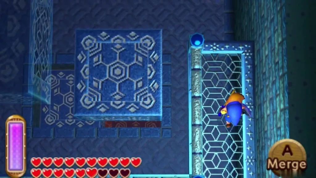 Link at the end of a frozen walkway, Merge prompt on the wall Link at the end of a frozen walkway, Merge prompt on the wall