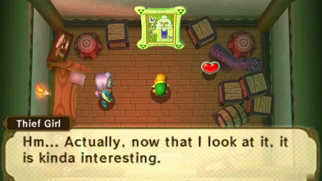 Thief Girl beside Link in the house where the green painting of Osfala hangs Thief Girl beside Link in the house where the green painting of Osfala hangs