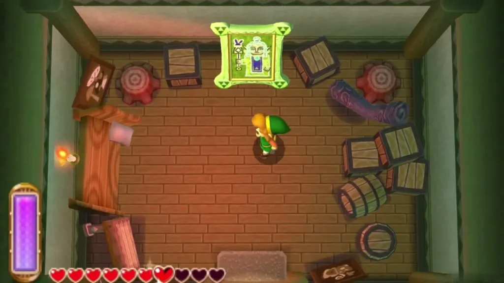 Link back in the painting house after collecting the Heart Container Link back in the painting house after collecting the Heart Container
