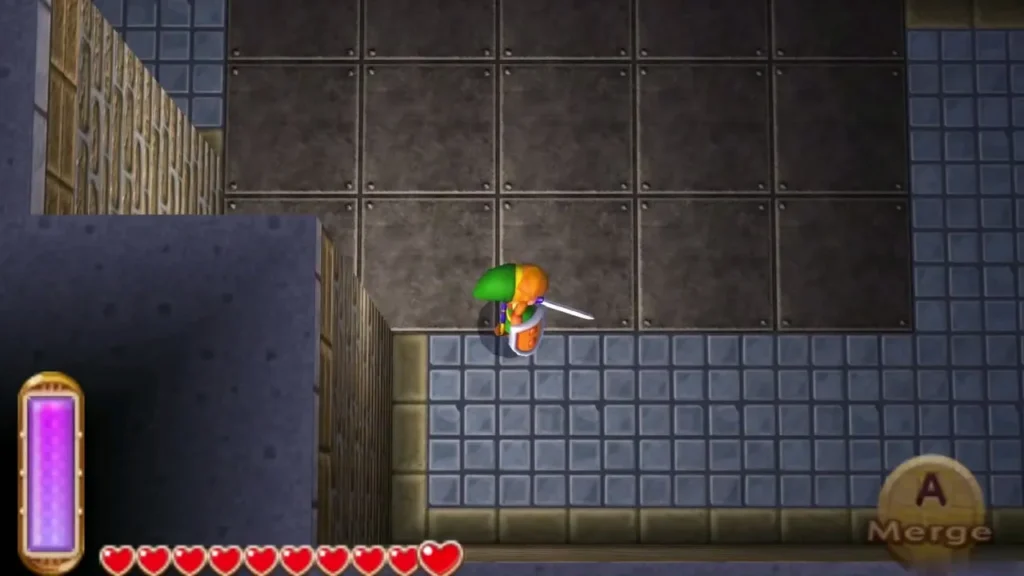 Link merging into a stone wall in the central B2 room near the barred cell Link merging into a stone wall in the central B2 room near the barred cell