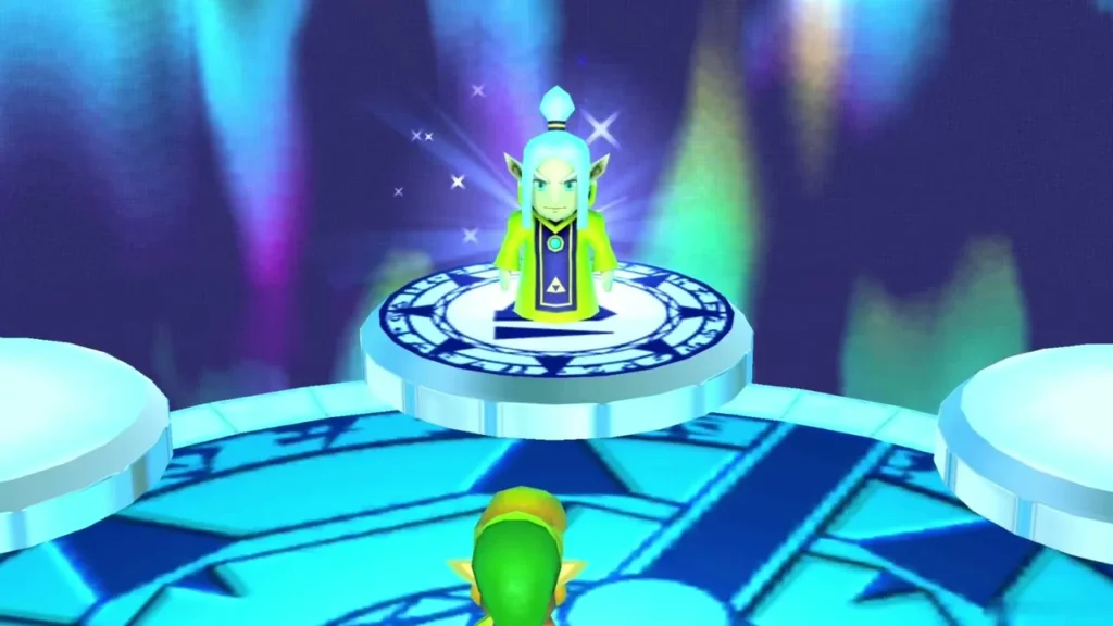 Osfala materializing on his pedestal in the Chamber of Sages, glowing Osfala materializing on his pedestal in the Chamber of Sages, glowing