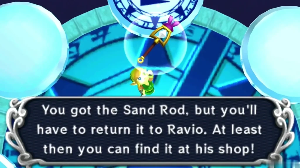 You got the Sand Rod box, telling Link to return it to Ravio at his shop You got the Sand Rod box, telling Link to return it to Ravio at his shop