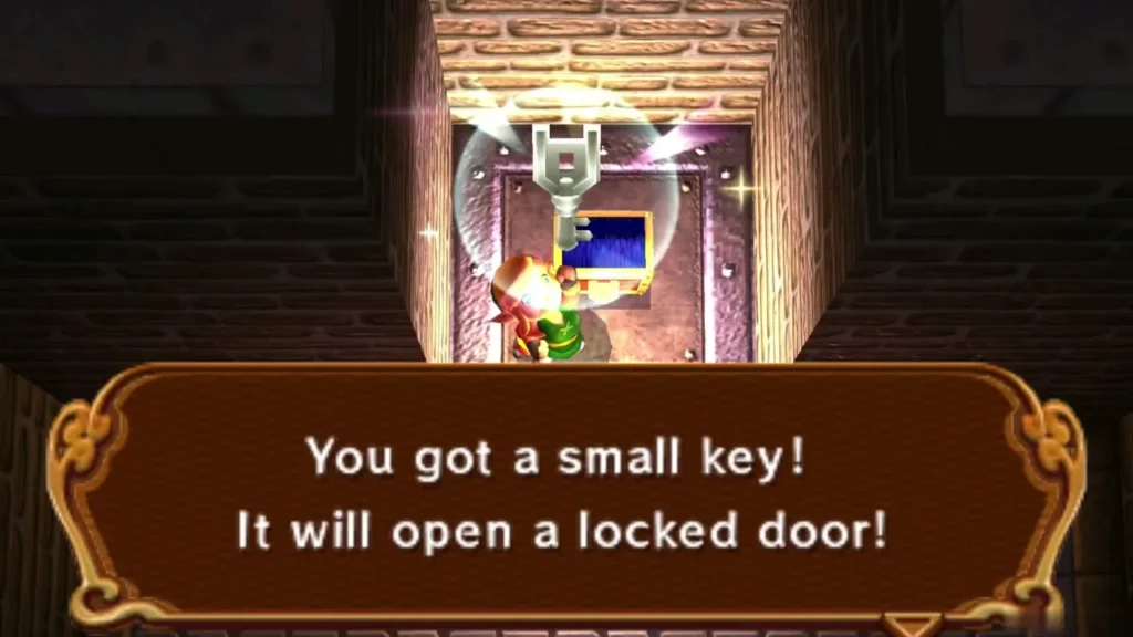 Link holding up a small key with the You got a small key box Link holding up a small key with the You got a small key box