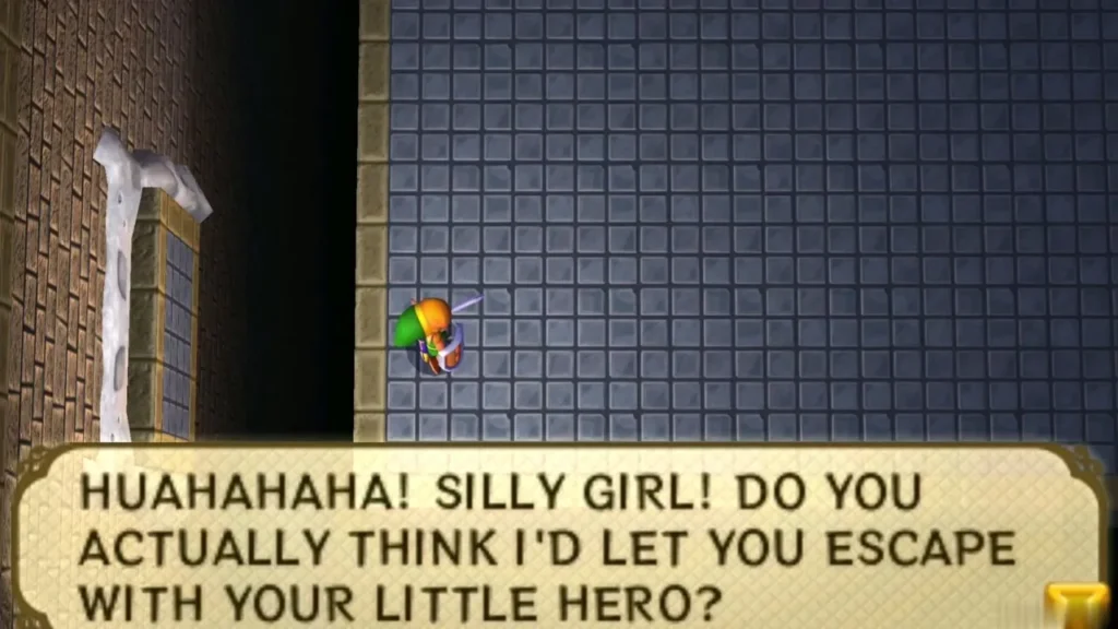 Stalblind's taunt fills the message box as Link stands in the boss room entrance Stalblind's taunt fills the message box as Link stands in the boss room entrance