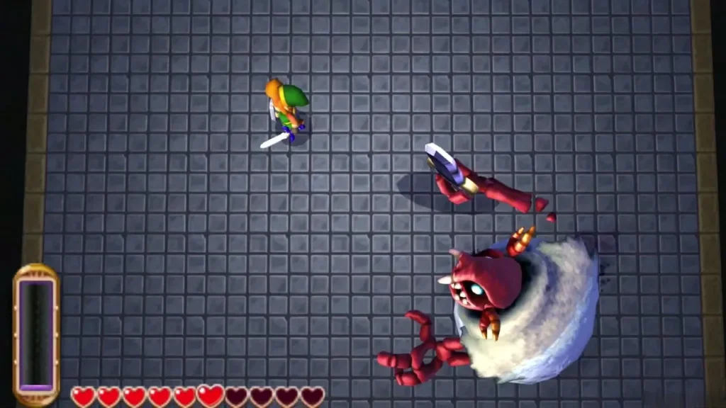 Stalblind without his shield in the second phase while Link stands nearby Stalblind without his shield in the second phase while Link stands nearby