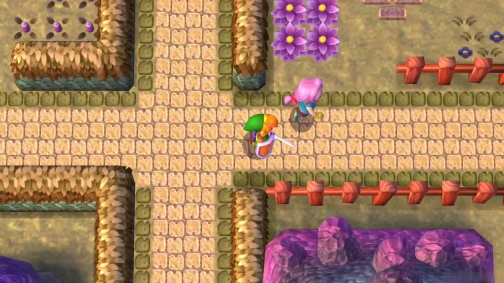 Thief Girl leading Link along the sandy path outside the hideout Thief Girl leading Link along the sandy path outside the hideout