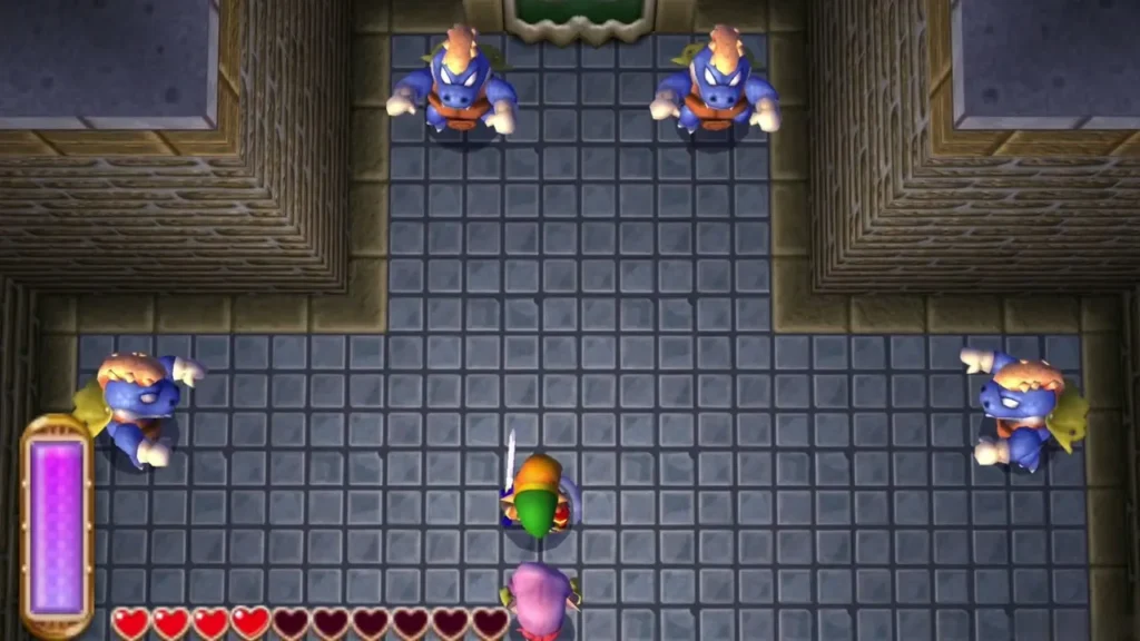 Blue Zazaks closing in from the sides of a room while Link and the Thief Girl stand in the middle Blue Zazaks closing in from the sides of a room while Link and the Thief Girl stand in the middle
