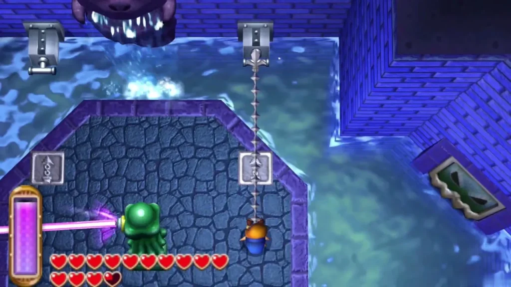 Beamos laser sweeping across the room's edge beside the Hookshot chain Beamos laser sweeping across the room's edge beside the Hookshot chain