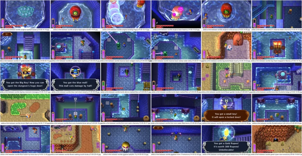 Link entering the pink fountain room, with two carved fairy statues on either side of the fountain Link entering the pink fountain room, with two carved fairy statues on either side of the fountain