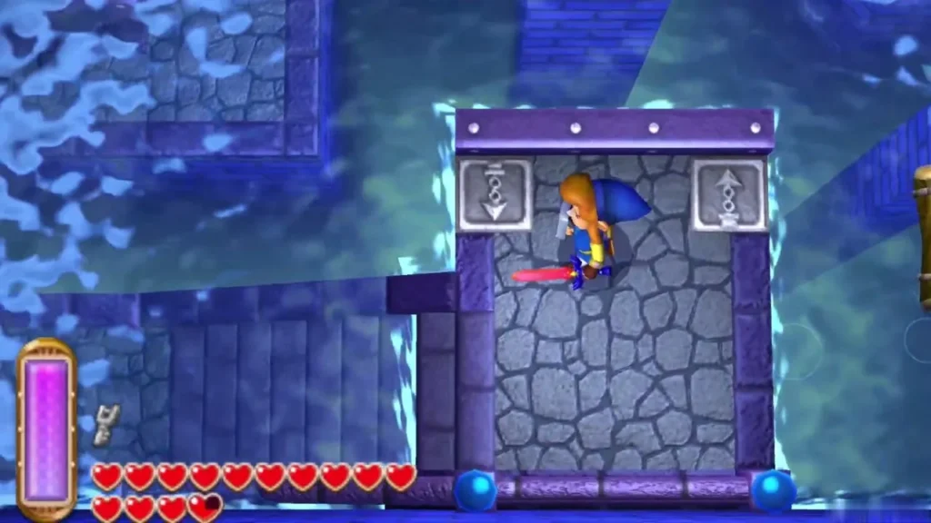Link merged into the wall as a painting between two metal targets Link merged into the wall as a painting between two metal targets
