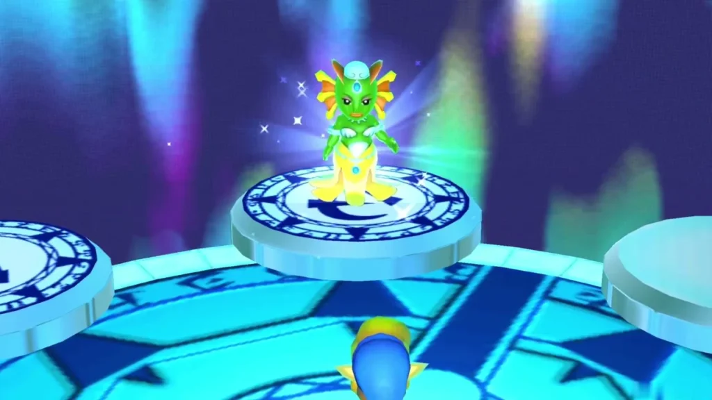 Oren glowing with sparkles as she steps free on her pedestal in the Chamber of Sages Oren glowing with sparkles as she steps free on her pedestal in the Chamber of Sages