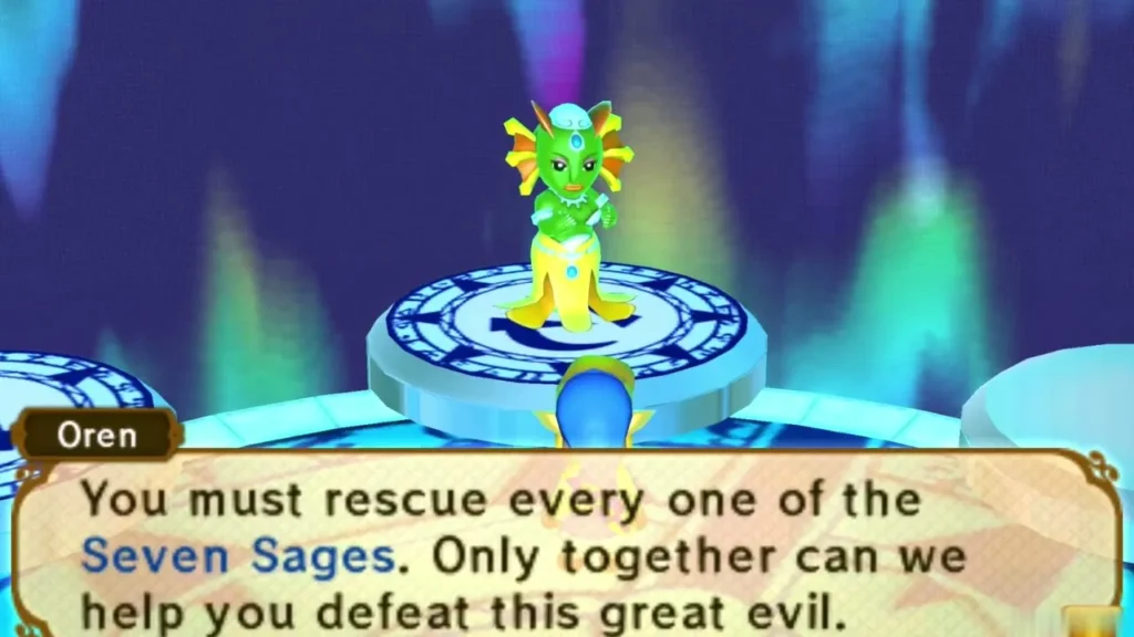 Oren on her pedestal with the box saying every one of the Seven Sages must be rescued Oren on her pedestal with the box saying every one of the Seven Sages must be rescued