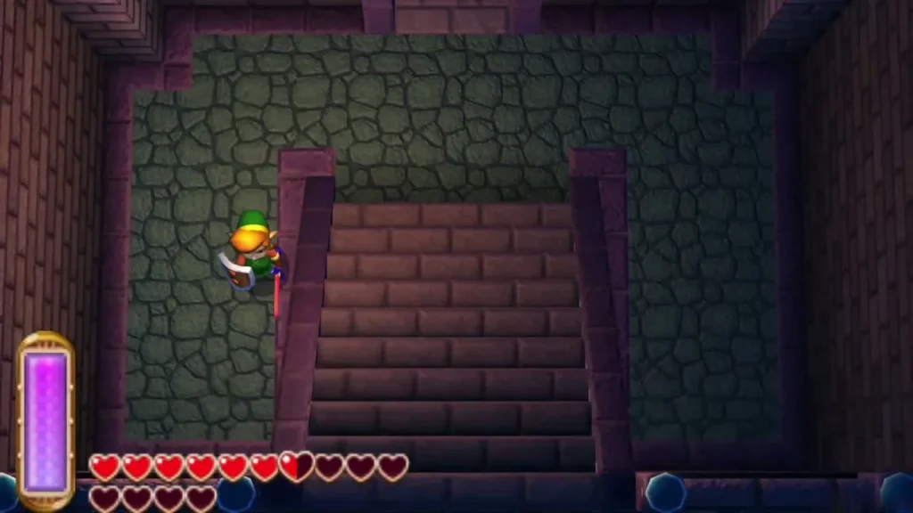 Link climbing the stone staircase inside the Swamp Palace Link climbing the stone staircase inside the Swamp Palace