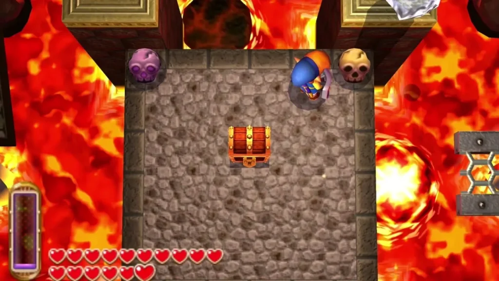 A closed chest on a stone platform in the lava room, just before the Compass box appears A closed chest on a stone platform in the lava room, just before the Compass box appears