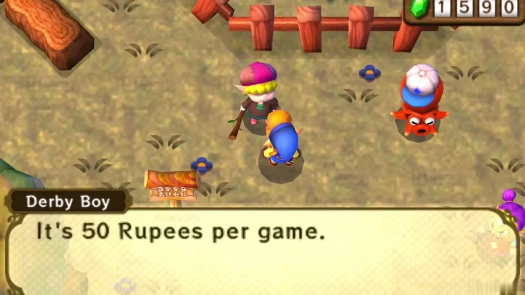 The Derby Boy at the Octoball Derby telling Link that each game costs 50 Rupees The Derby Boy at the Octoball Derby telling Link that each game costs 50 Rupees