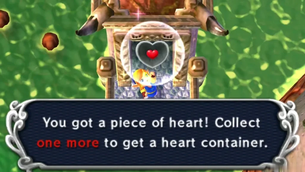 The Piece of Heart message box: collect one more to get a heart container The Piece of Heart message box: collect one more to get a heart container
