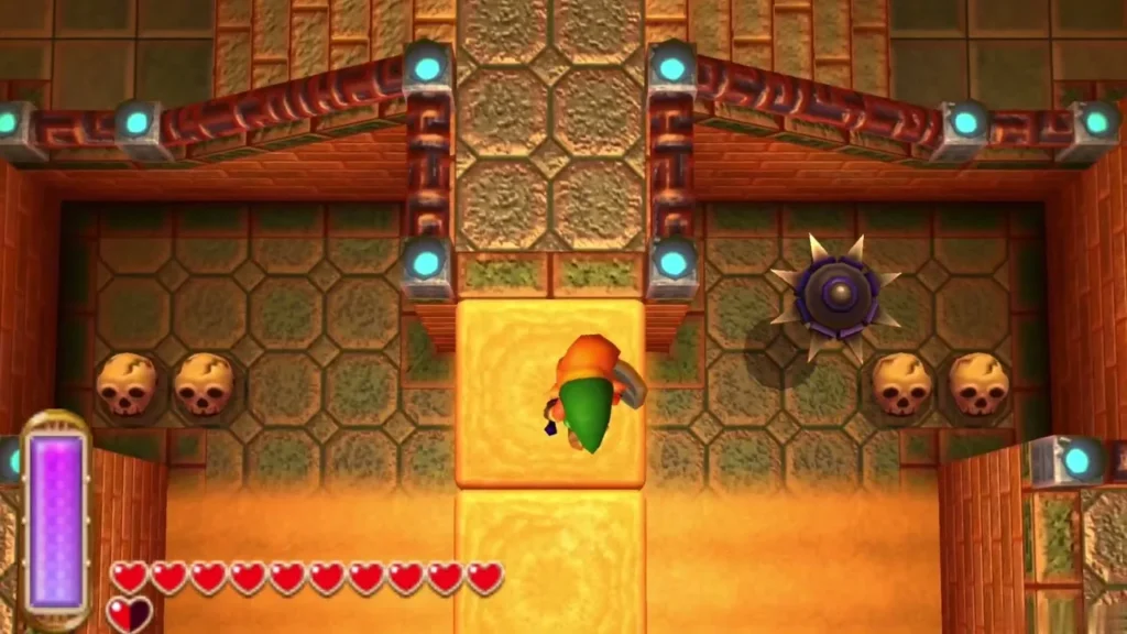 Link standing on a raised sand bridge across the gap in the Desert Palace hall Link standing on a raised sand bridge across the gap in the Desert Palace hall