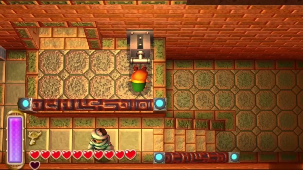 Link at the lever set in the alcove above the sand room Link at the lever set in the alcove above the sand room