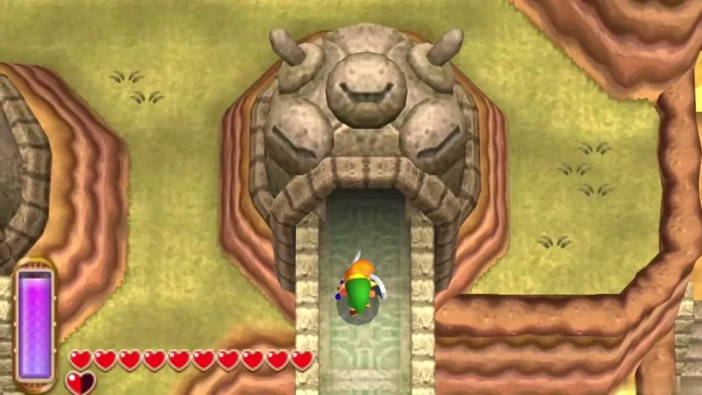Link walking toward the carved stone face that forms the Desert Palace entrance Link walking toward the carved stone face that forms the Desert Palace entrance
