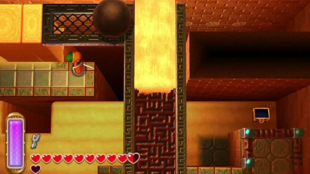 Sand pouring down a channel toward the southern room with a chest in view Sand pouring down a channel toward the southern room with a chest in view
