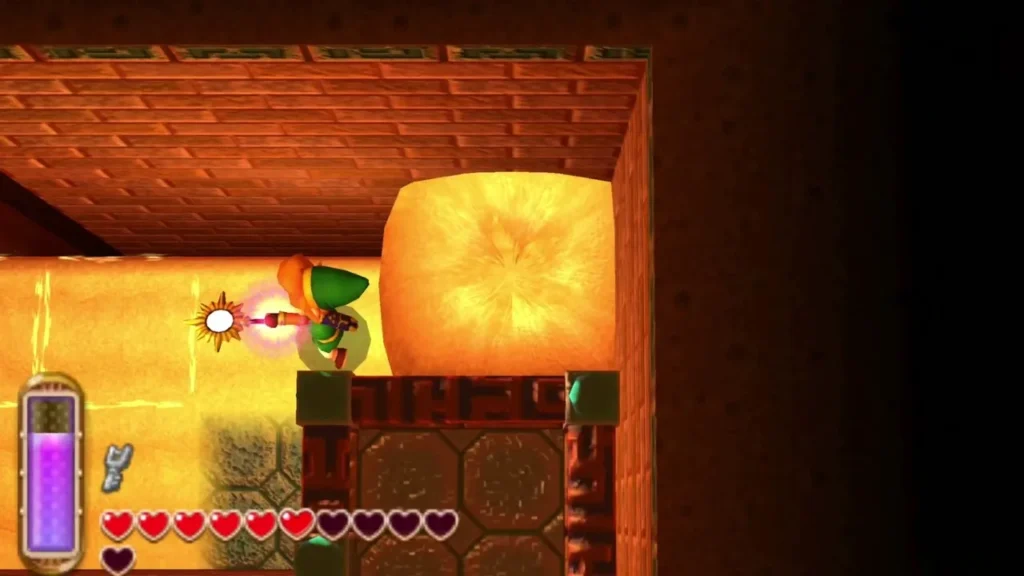Link beside a sand mound with a sparkle from the Sand Rod on the second floor Link beside a sand mound with a sparkle from the Sand Rod on the second floor