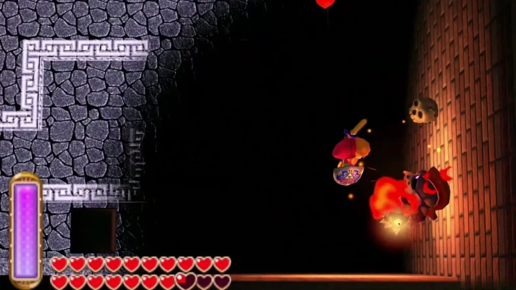 Link fighting the fire soldier and his ball and chain in the dark room Link fighting the fire soldier and his ball and chain in the dark room