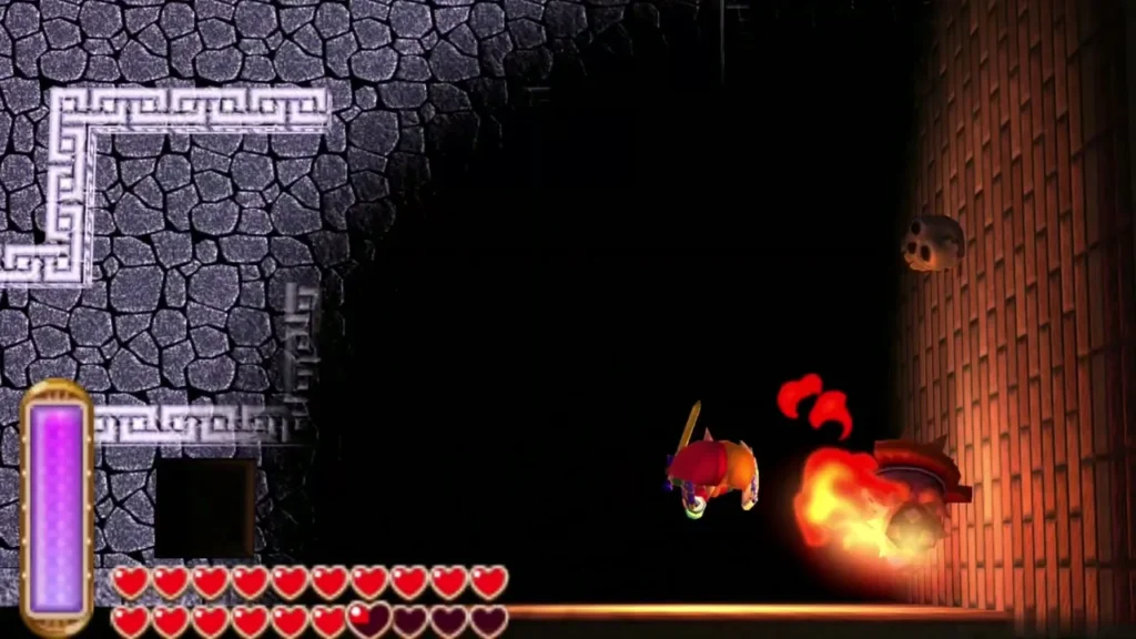 Fire blast from the soldier lighting the dark room beside Link Fire blast from the soldier lighting the dark room beside Link