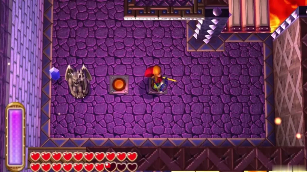 Link standing on a pedestal beside a gargoyle statue Link standing on a pedestal beside a gargoyle statue