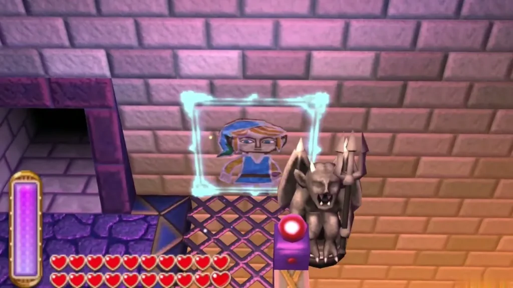 Link merged into the wall beside a gargoyle statue Link merged into the wall beside a gargoyle statue