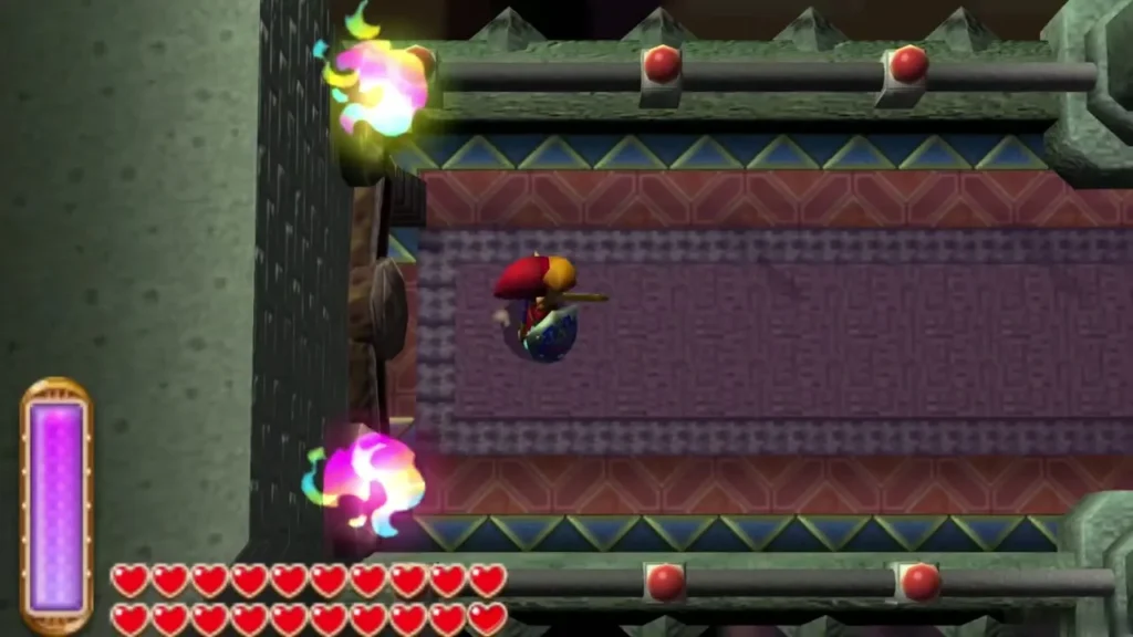 Link in the long purple corridor that leads to the Triforce chamber Link in the long purple corridor that leads to the Triforce chamber